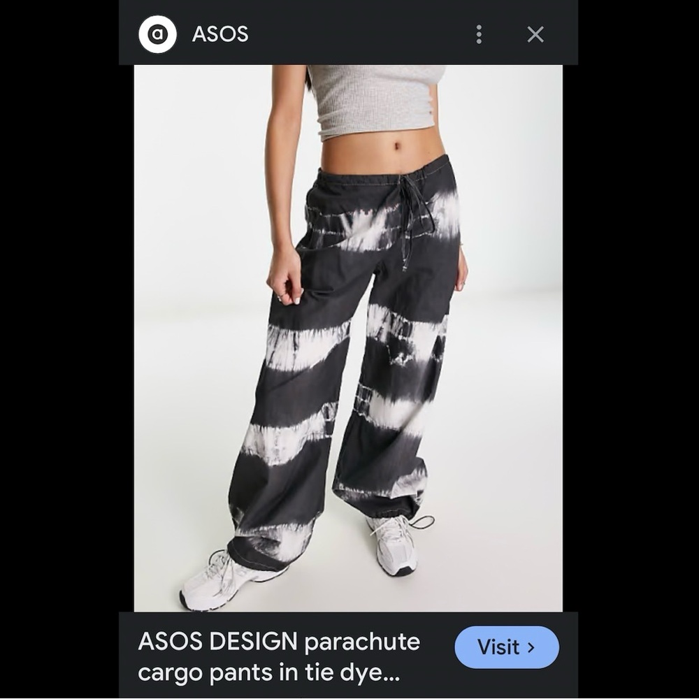 ASOS design parachute tie dyed gray full leg drawstring pants NWOT S joggers